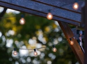 String lights hanging outside porch